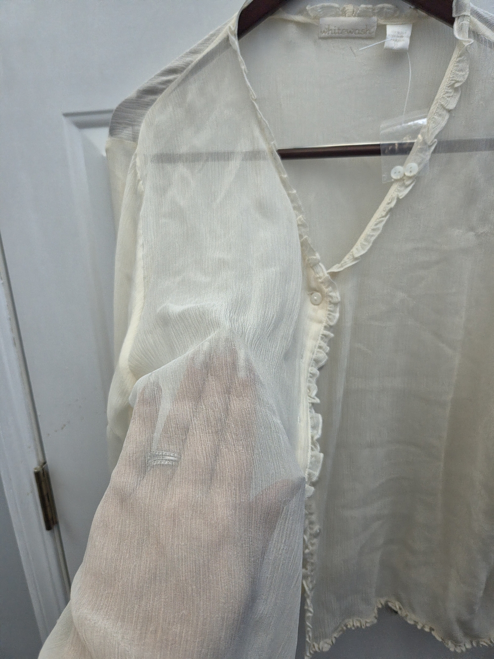 Sheer Ruffle-Trim Blouse - Cream - Picture 7 of 11